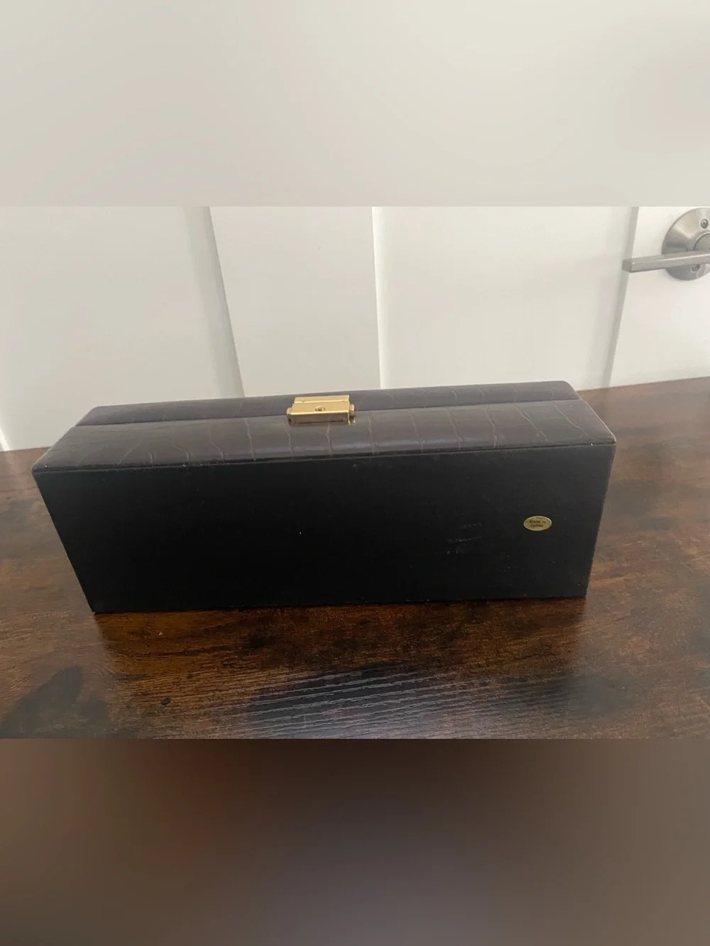 Leather-Look Dark Brown Watch Storage Case with Glass Top